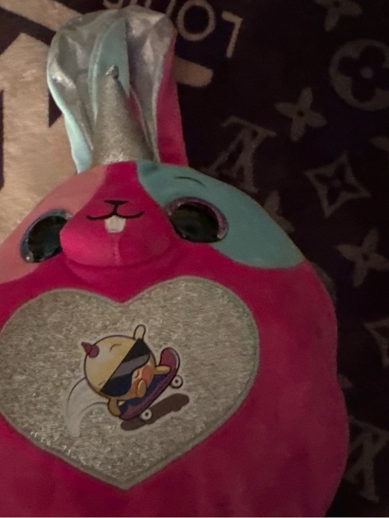 Other - Plush Pink & Teal Bunny with Silver Heart Patch